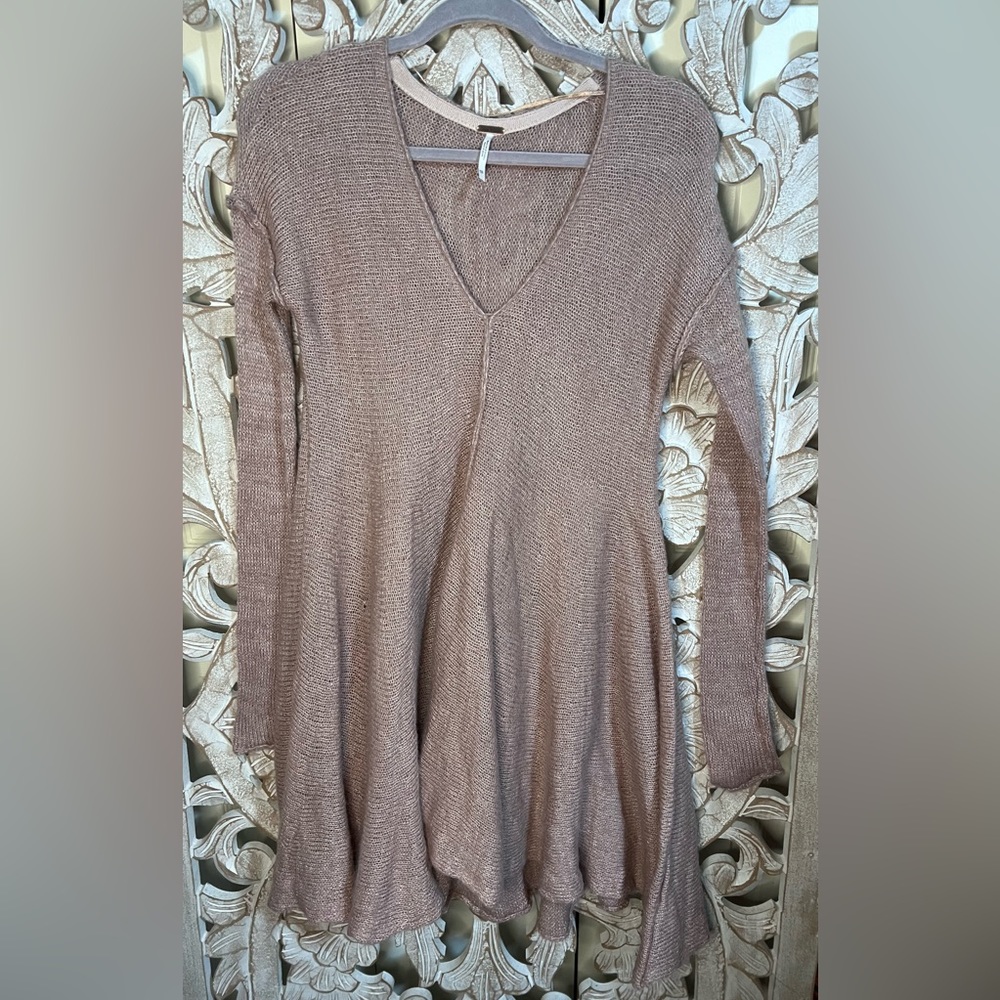 EUC Free People Dusty Pink Wool/Alpaca Blend Boho Sweater Dress Sz XS